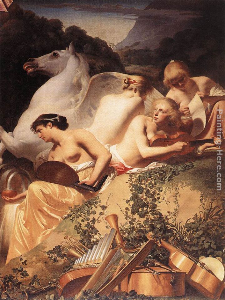 The Four Muses with Pegasus painting - Caesar van Everdingen The Four Muses with Pegasus art painting